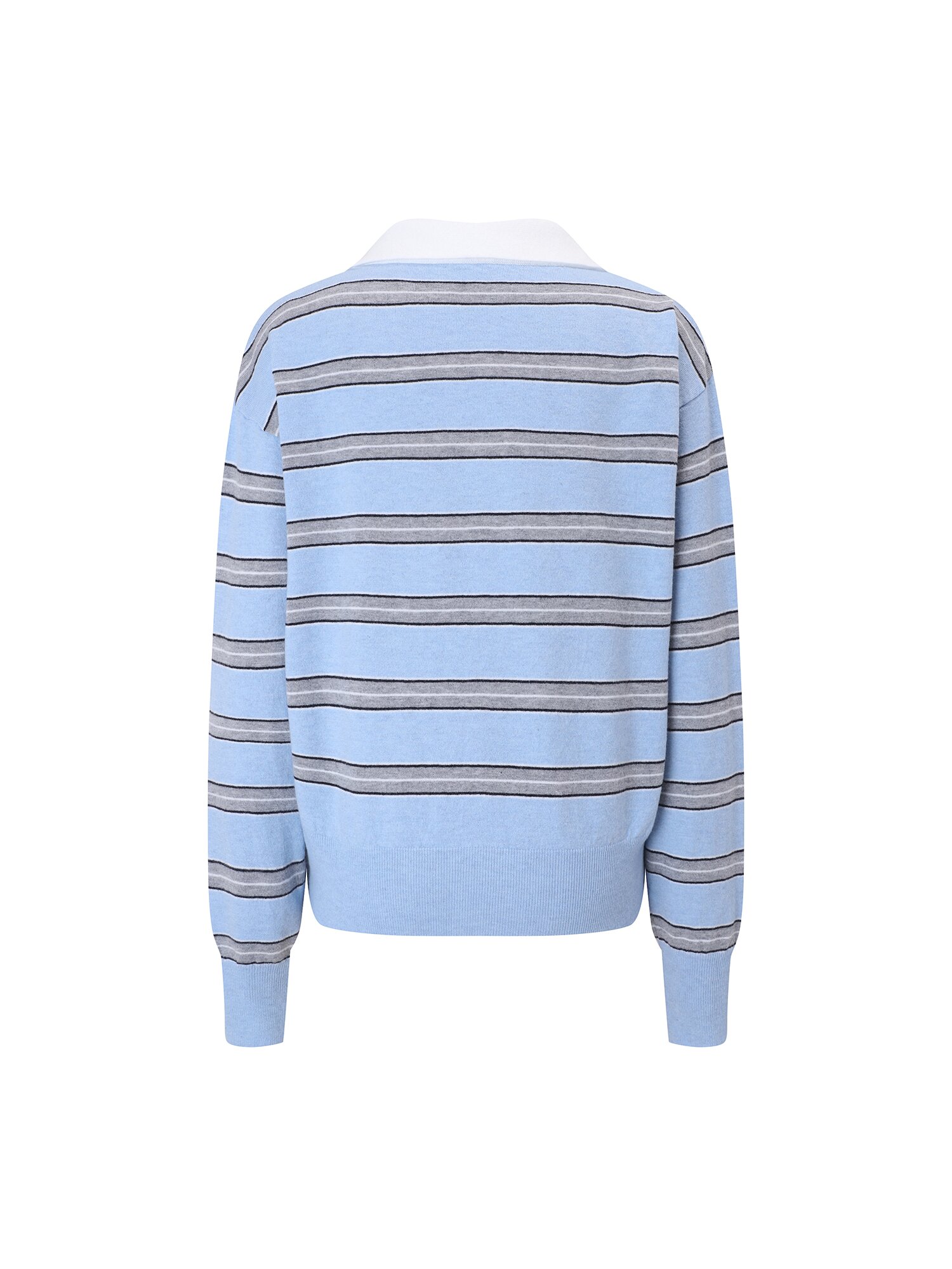 스트라이프 오픈 칼라 풀오버 니트 (LIGHT BLUE)