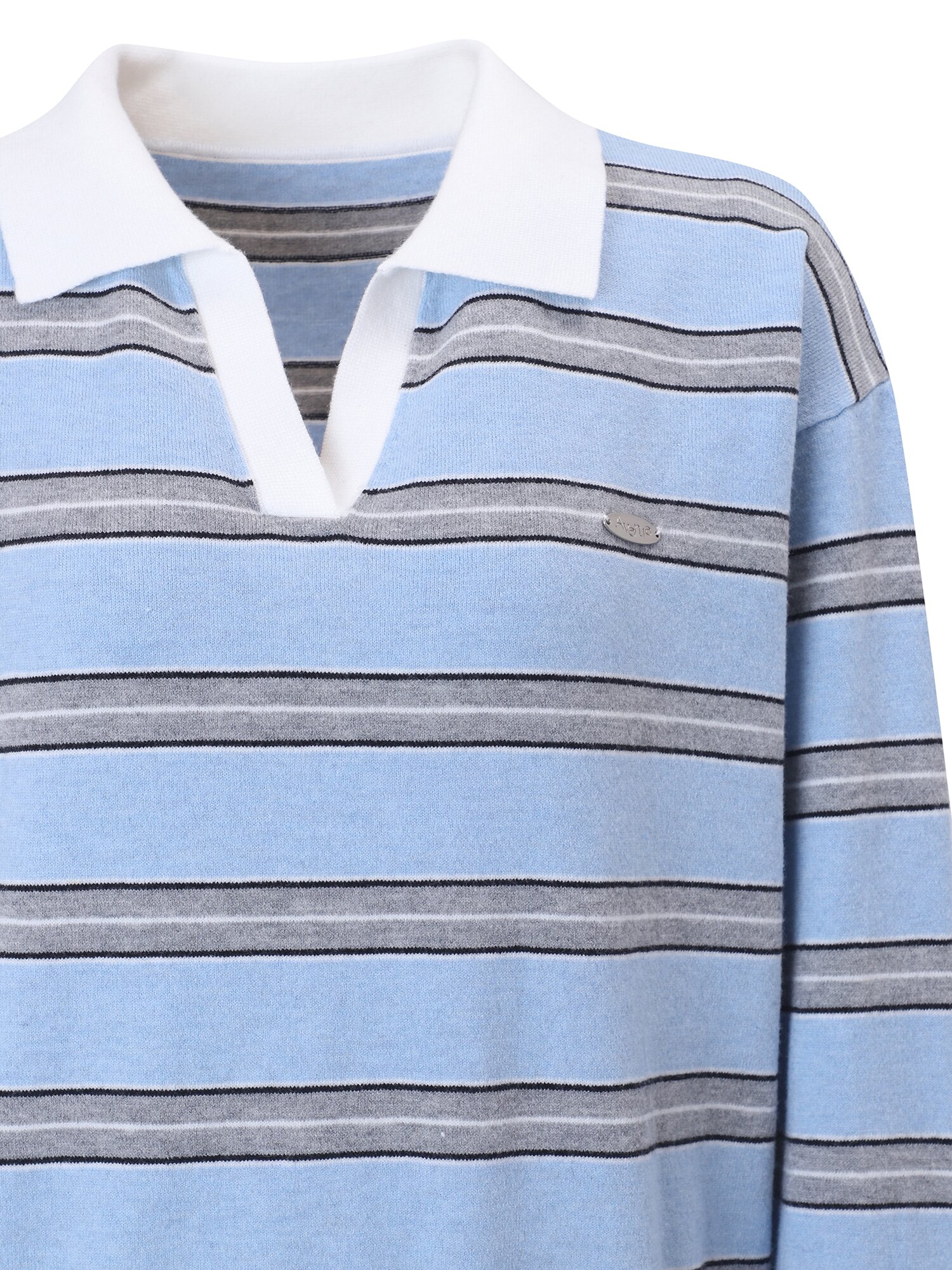 스트라이프 오픈 칼라 풀오버 니트 (LIGHT BLUE)