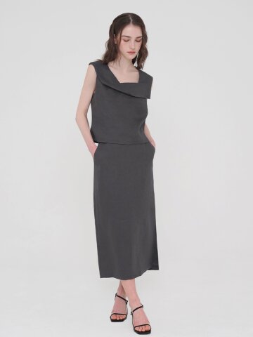 린넨 블라우스 스커트 셋업 - 다크그레이
