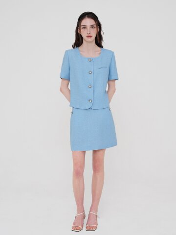 트위드 A라인 미니스커트 - 스카이
