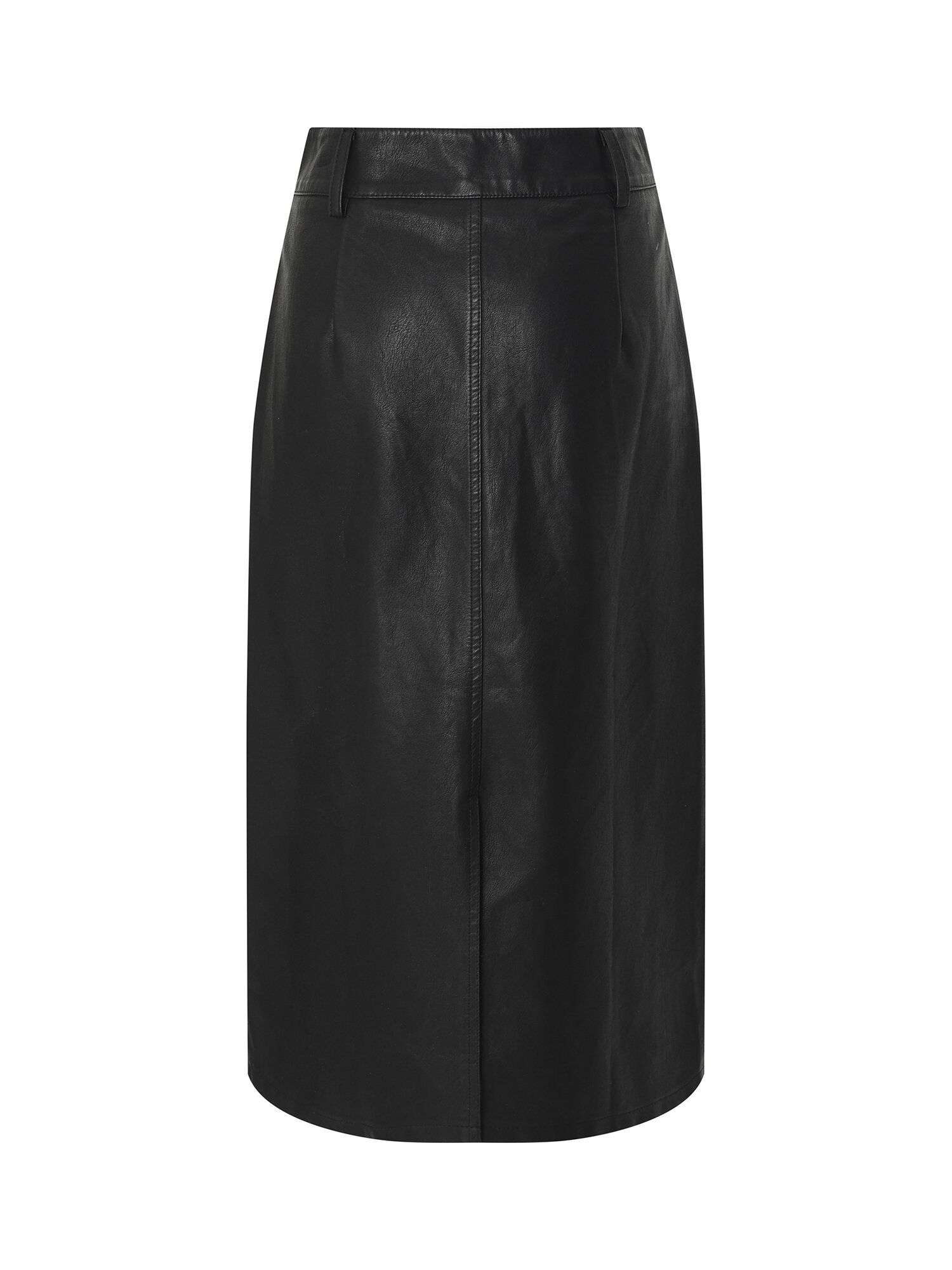 페이크 레더 H라인 스커트 (BLACK)