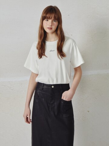 레터링 자수 라운드넥 티셔츠 