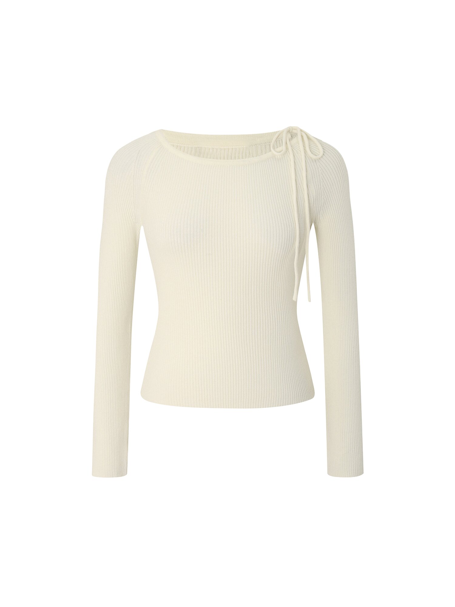 사이드 리본 보트넥 풀오버 니트 (IVORY)
