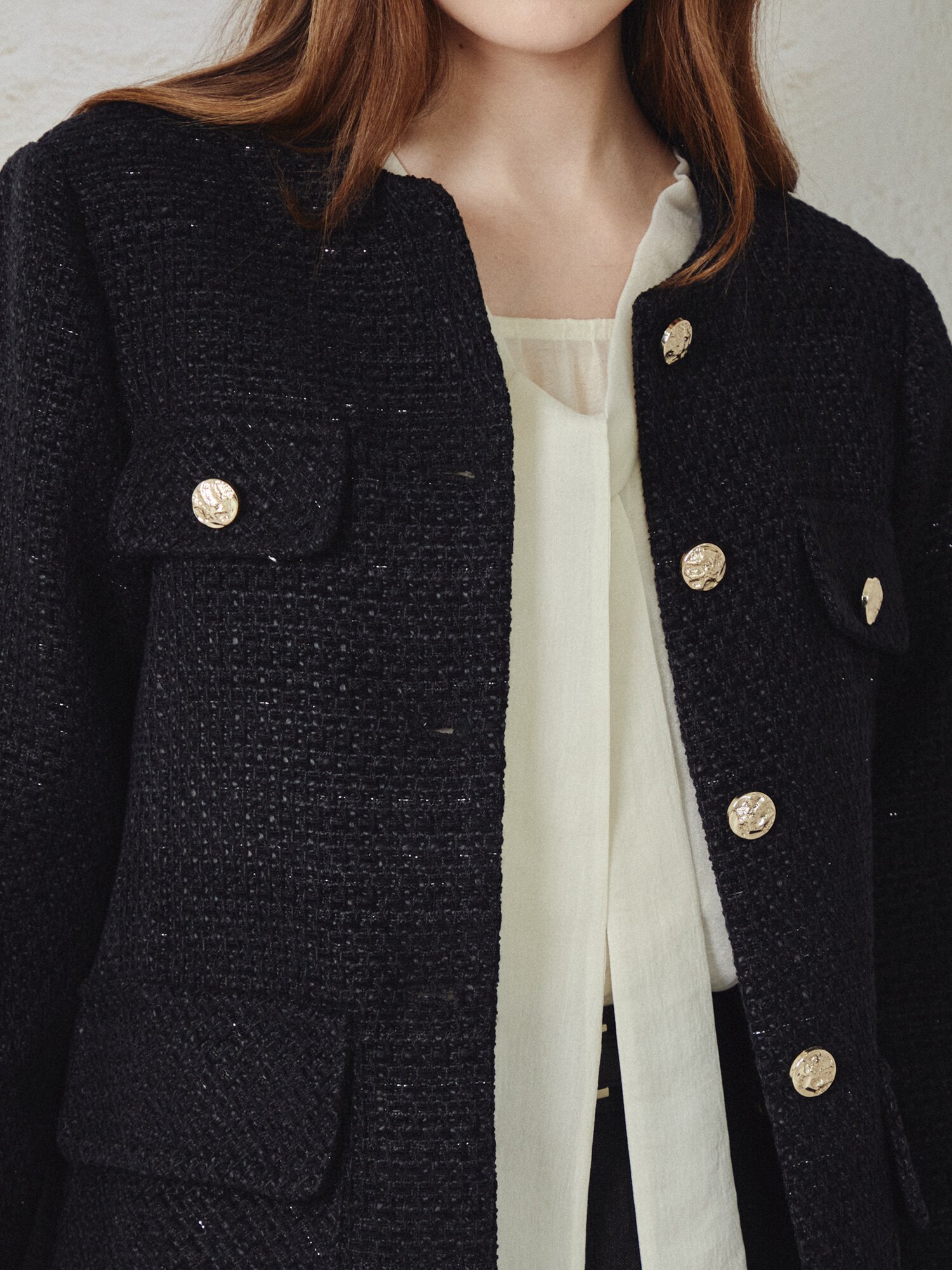 라운드넥 하프 트위드 재킷  (BLACK)