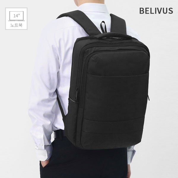 남성 데일리 스퀘어 숄더백 노트북 수납 블랙 심플 백팩 BGB017