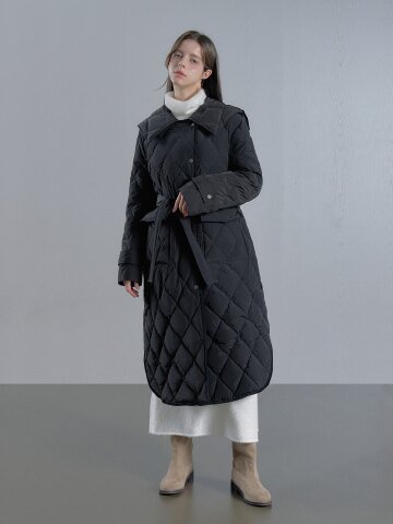 세일러 카라 퀼팅 구스 롱 패딩 - 블랙
