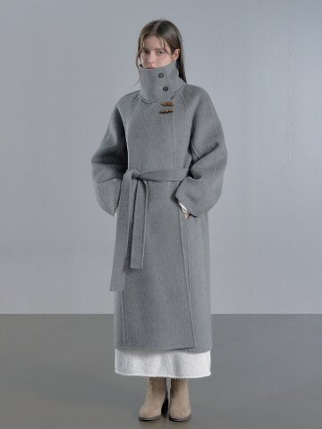 캐멀헤어 하이넥 롱 코트 - 오트밀/그레이
