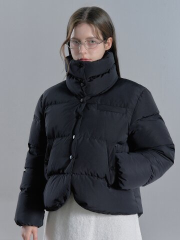 투웨이 카라 하이넥 구스 숏 패딩 - 블랙
