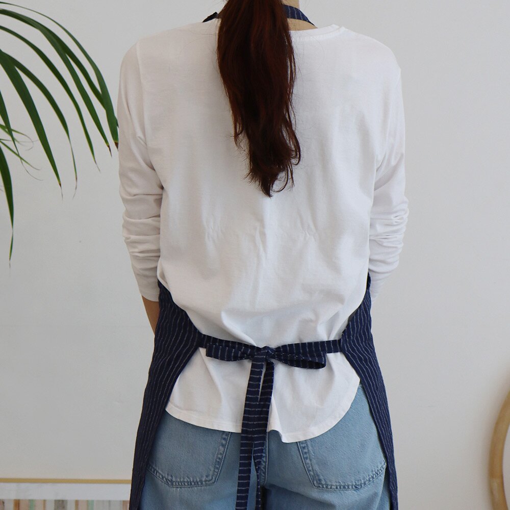 부엌다옴 스트라이프 면 주방 앞치마 (그린/네이비/베이지)