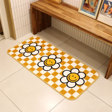 부엌다옴 체크 데이지 주방 발매트 (옐로우) 국내생산