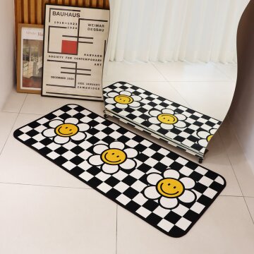 부엌다옴 체크 데이지 주방 발매트 (블랙) 국내생산