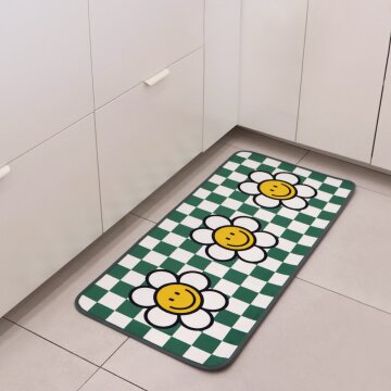 부엌다옴 체크 데이지 주방 발매트 (그린) 국내생산