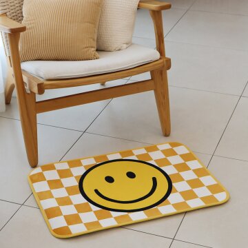 부엌다옴 스마일 국산 패브릭 체크발매트 (옐로우)
