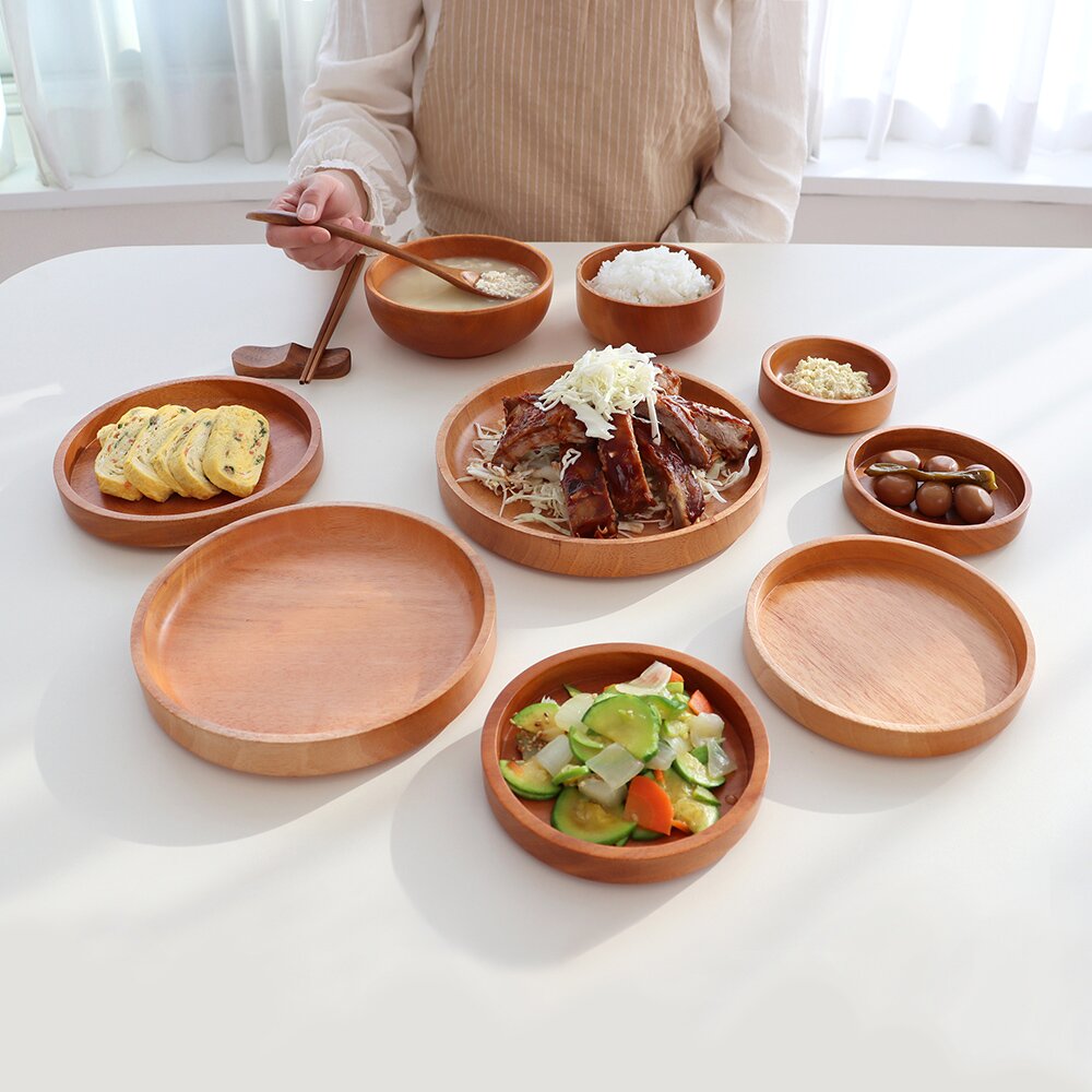 (1+1) 마호가니 우드 원형 플레이트 접시 18cm (총2P)