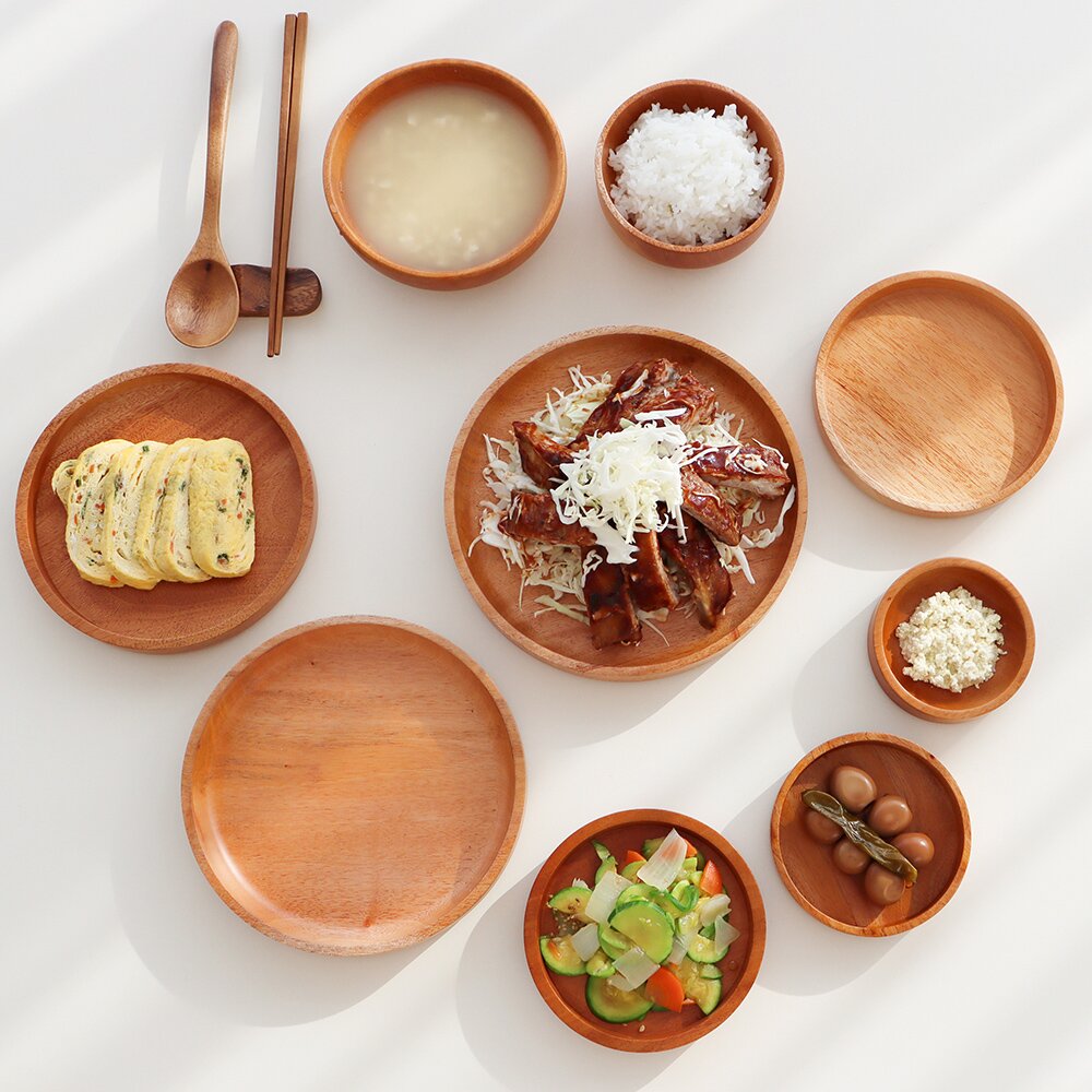 (1+1) 마호가니 우드 원형 플레이트 접시 18cm (총2P)