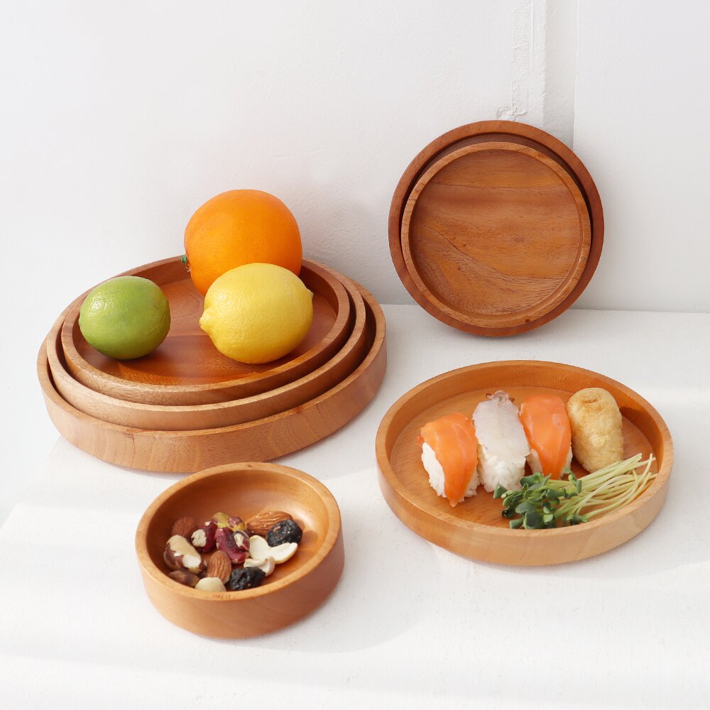 (1+1) 마호가니 우드 원형 플레이트 접시 18cm (총2P)