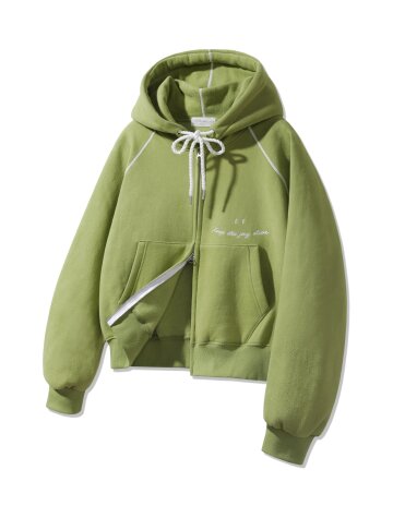 [기모] 바켄 스마일 피치 브러쉬 래글런 후드집업 BK7976_올리브