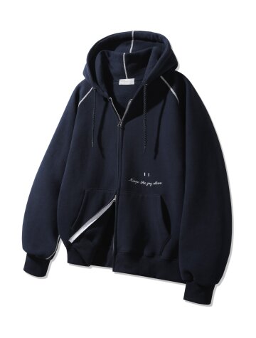 [기모] 바켄 스마일 피치 브러쉬 래글런 후드집업 BK7976_네이비