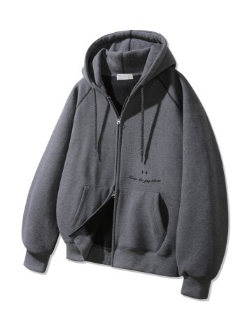 [기모] 바켄 스마일 피치 브러쉬 래글런 후드집업 BK7976_딥그레이