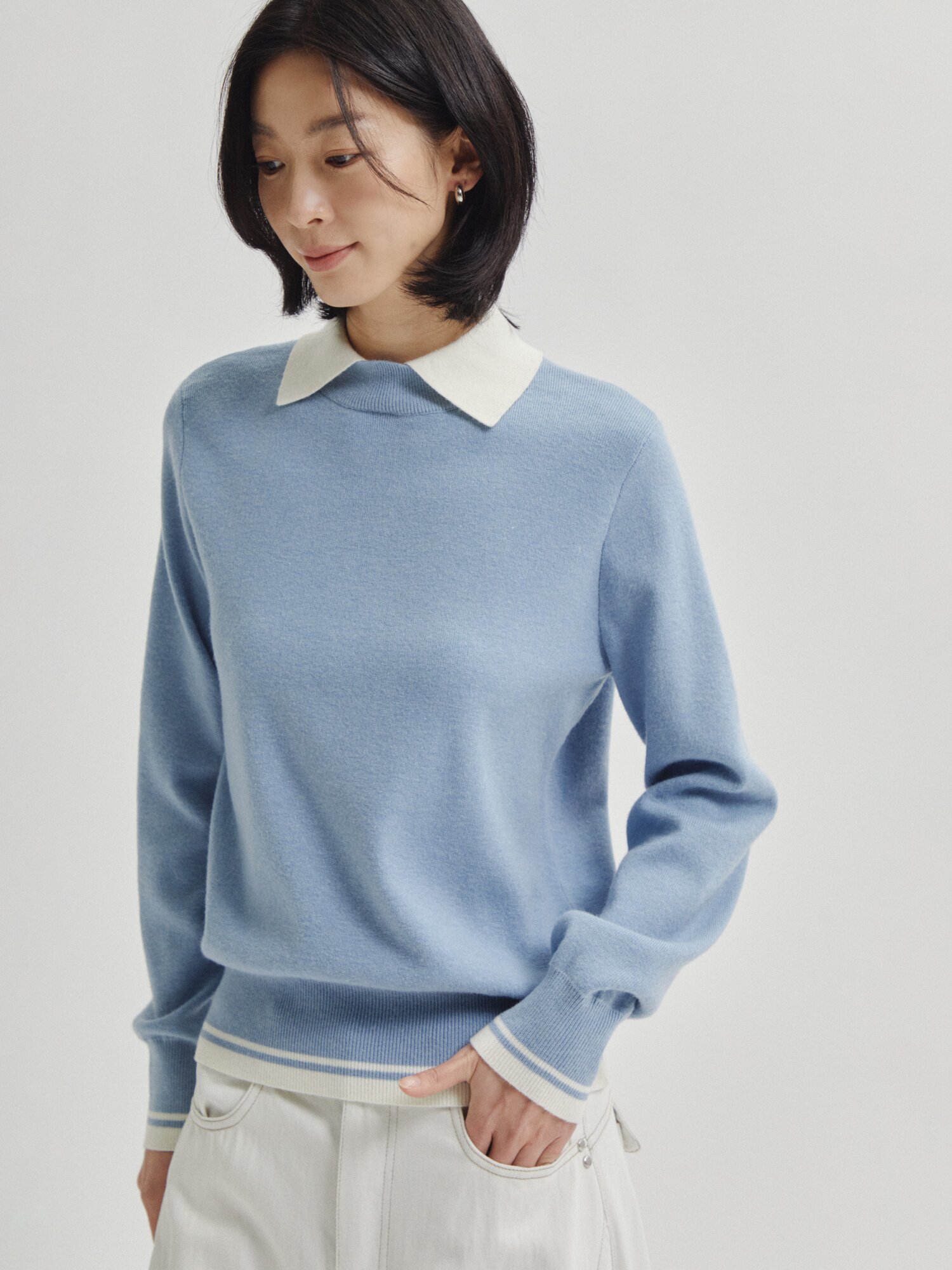 칼라 레이어드 풀오버 니트 (SKY BLUE)