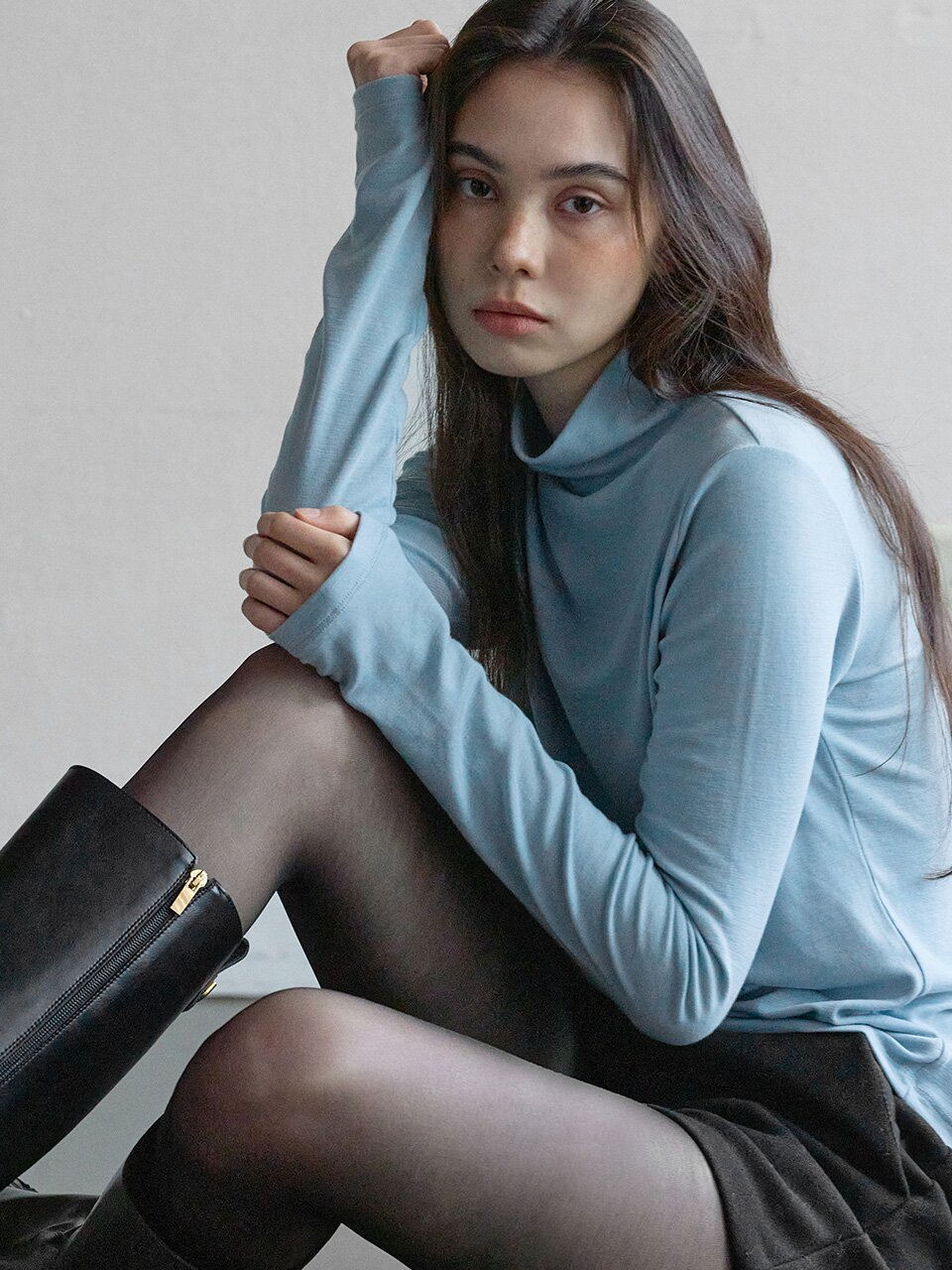 2512 SECOND SKIN TURTLE NECK TEE - BLUE