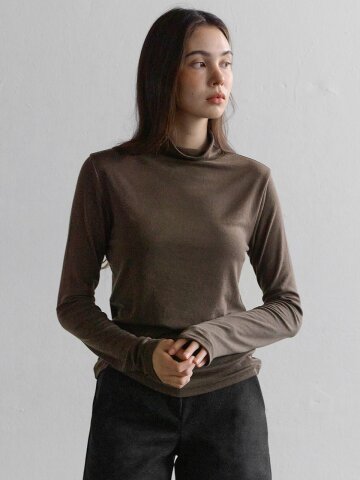 2512 SECOND SKIN TURTLE NECK TEE - ASH BROWN