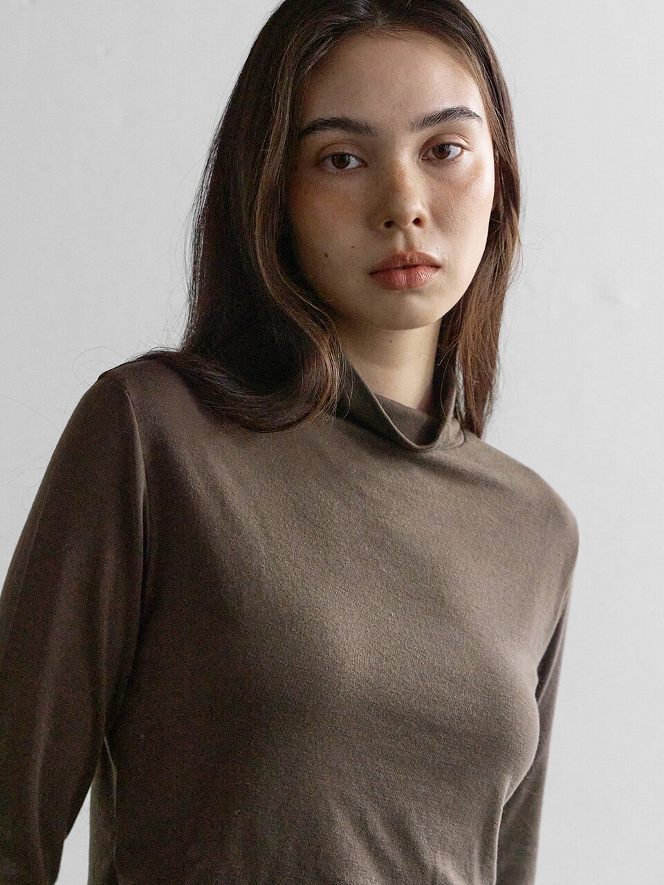 2512 SECOND SKIN TURTLE NECK TEE - ASH BROWN