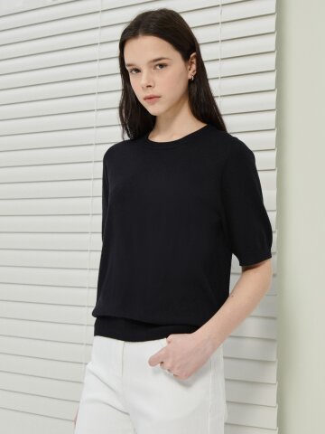 하프 슬리브 라운드넥 풀오버 니트 