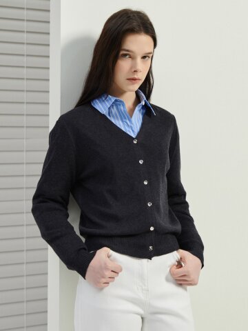 메탈 버튼 브이넥 크롭 가디건 