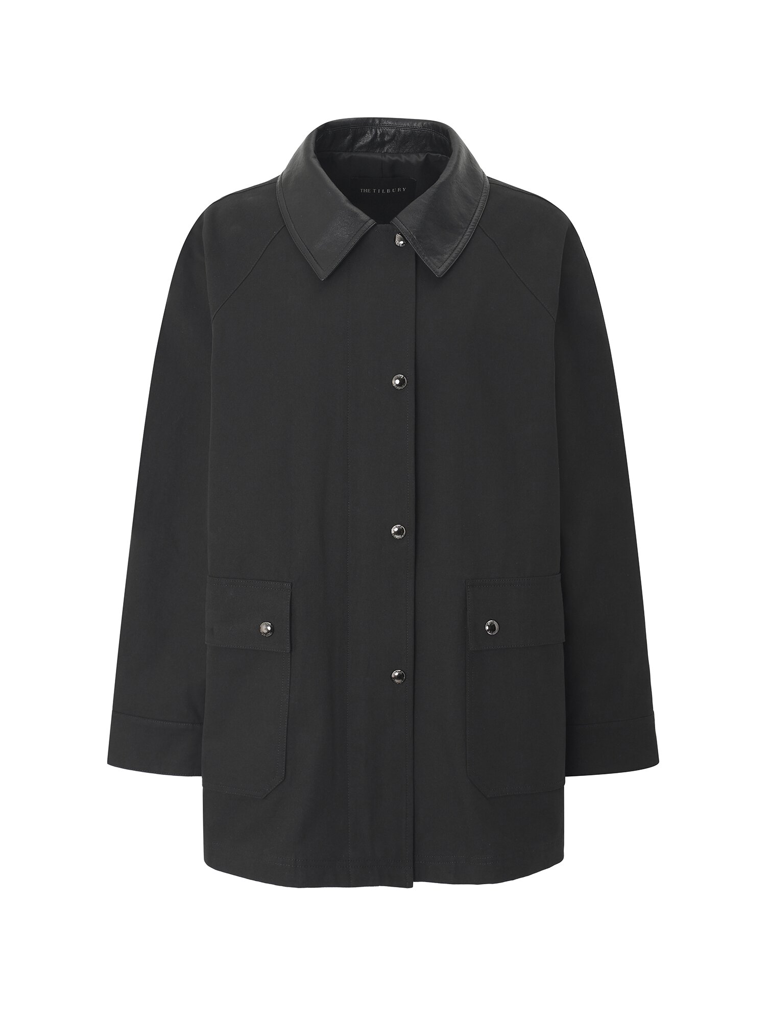 래글런 포켓 배색 칼라 점퍼 (BLACK)