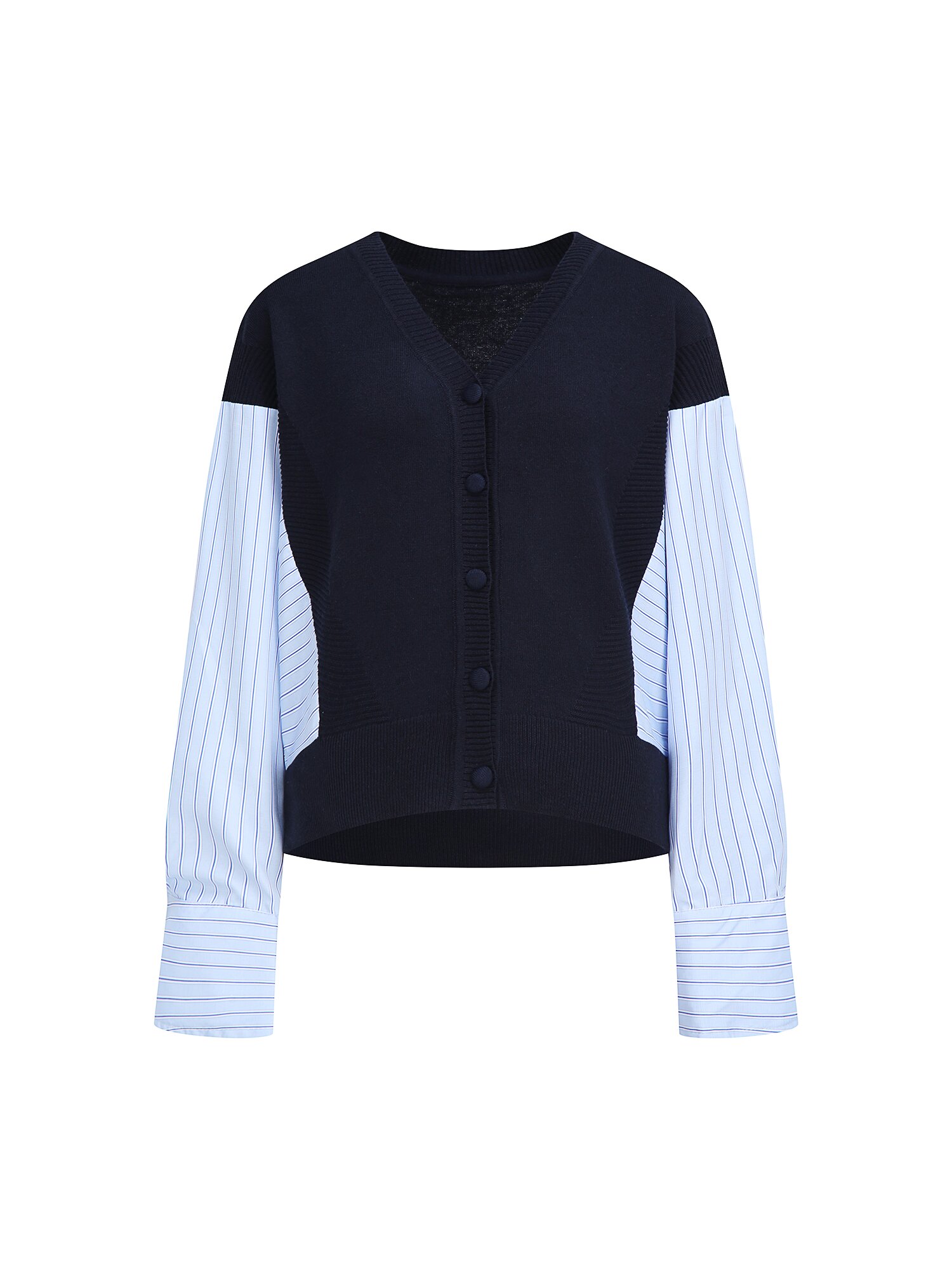셔츠 배색 돌먼 브이넥 가디건 (NAVY)