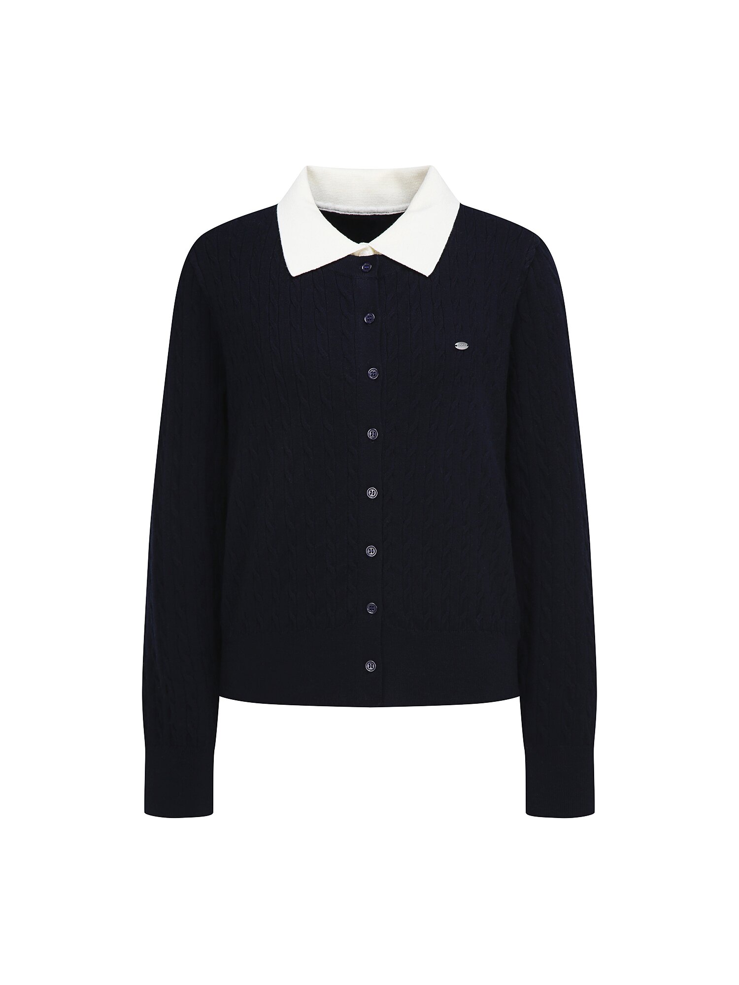 배색 레이어 케이블 가디건 (NAVY)