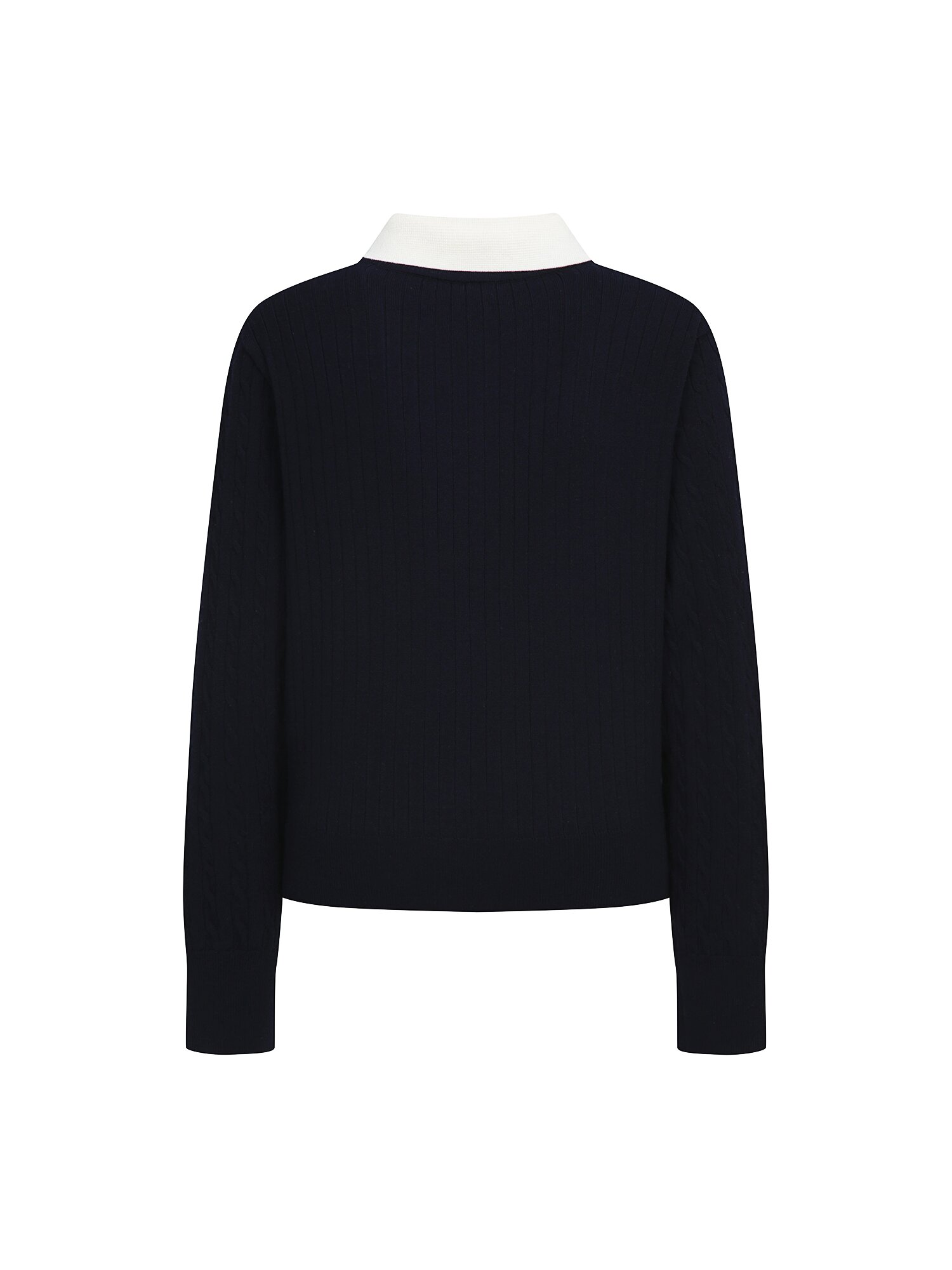 배색 레이어 케이블 가디건 (NAVY)