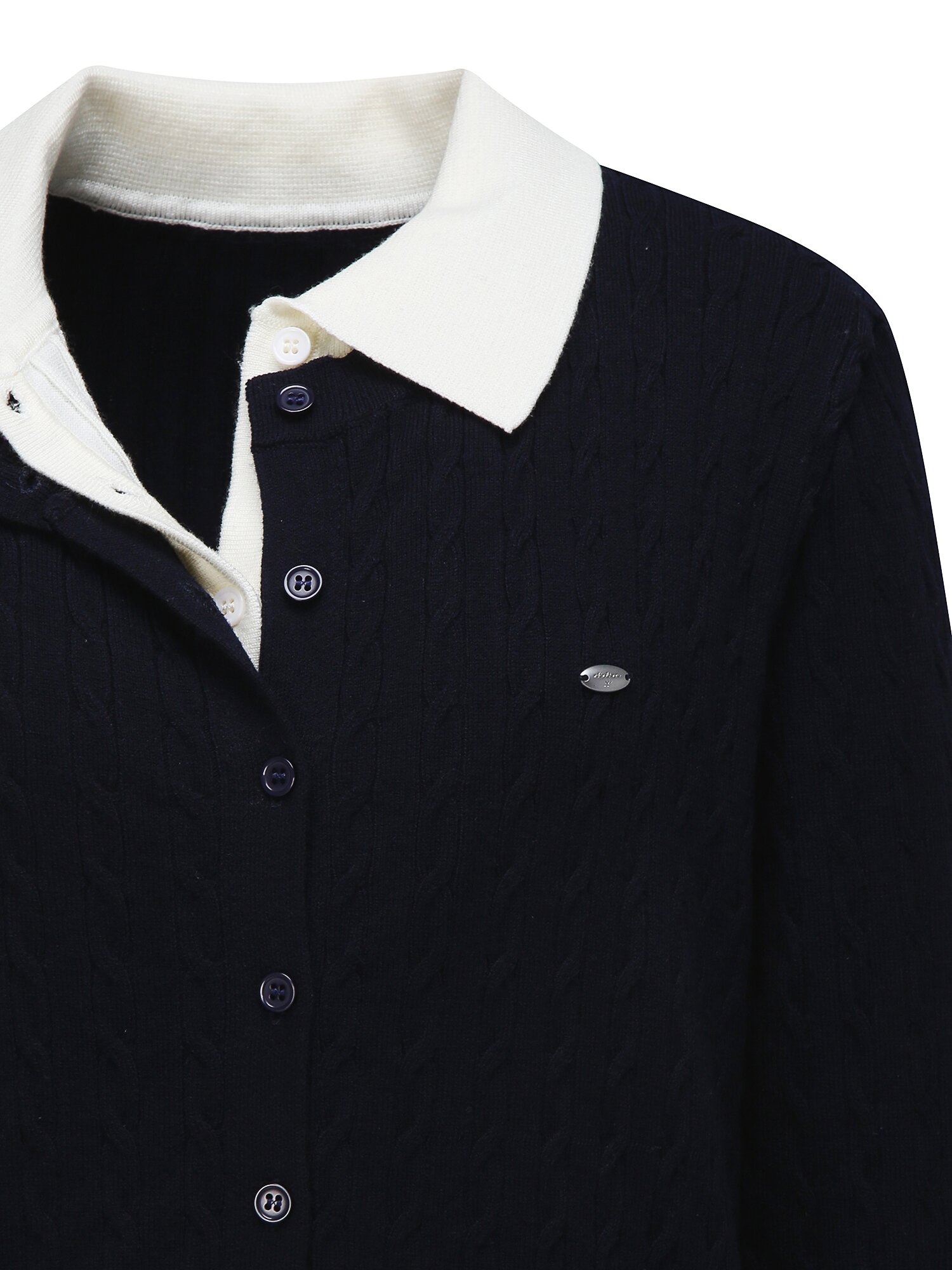 배색 레이어 케이블 가디건 (NAVY)