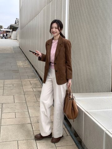 코튼 백 밴딩 세미 와이드 팬츠 