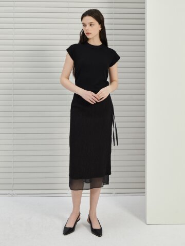 링클 시스루 헴 H라인 스커트 