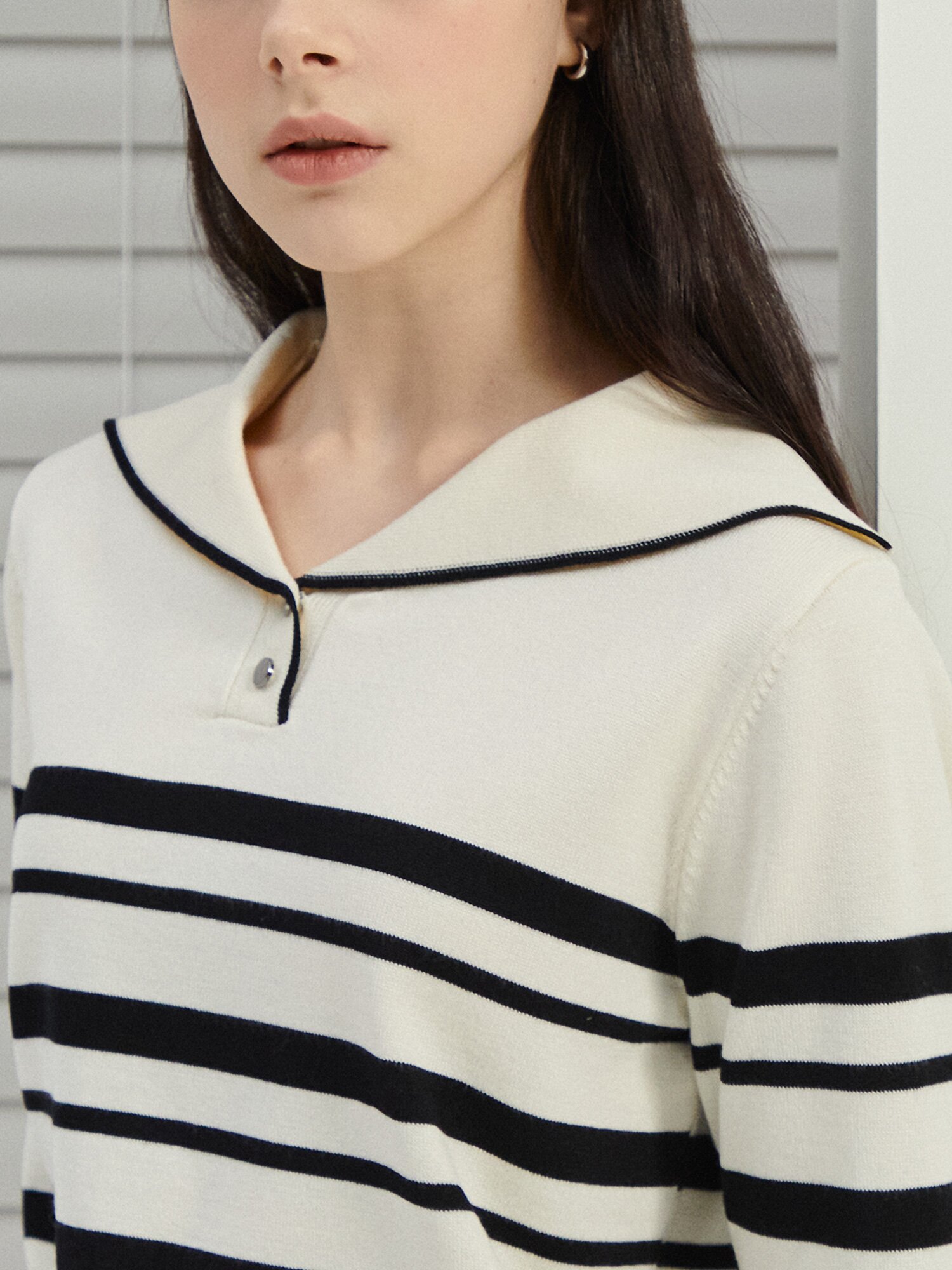배색 세일러 칼라 풀오버 니트 (STRIPE BEIGE)