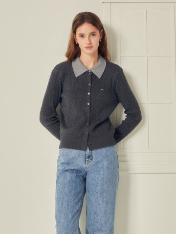 배색 레이어 케이블 가디건 