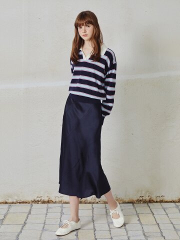 크링클 사틴 플레어 스커트 