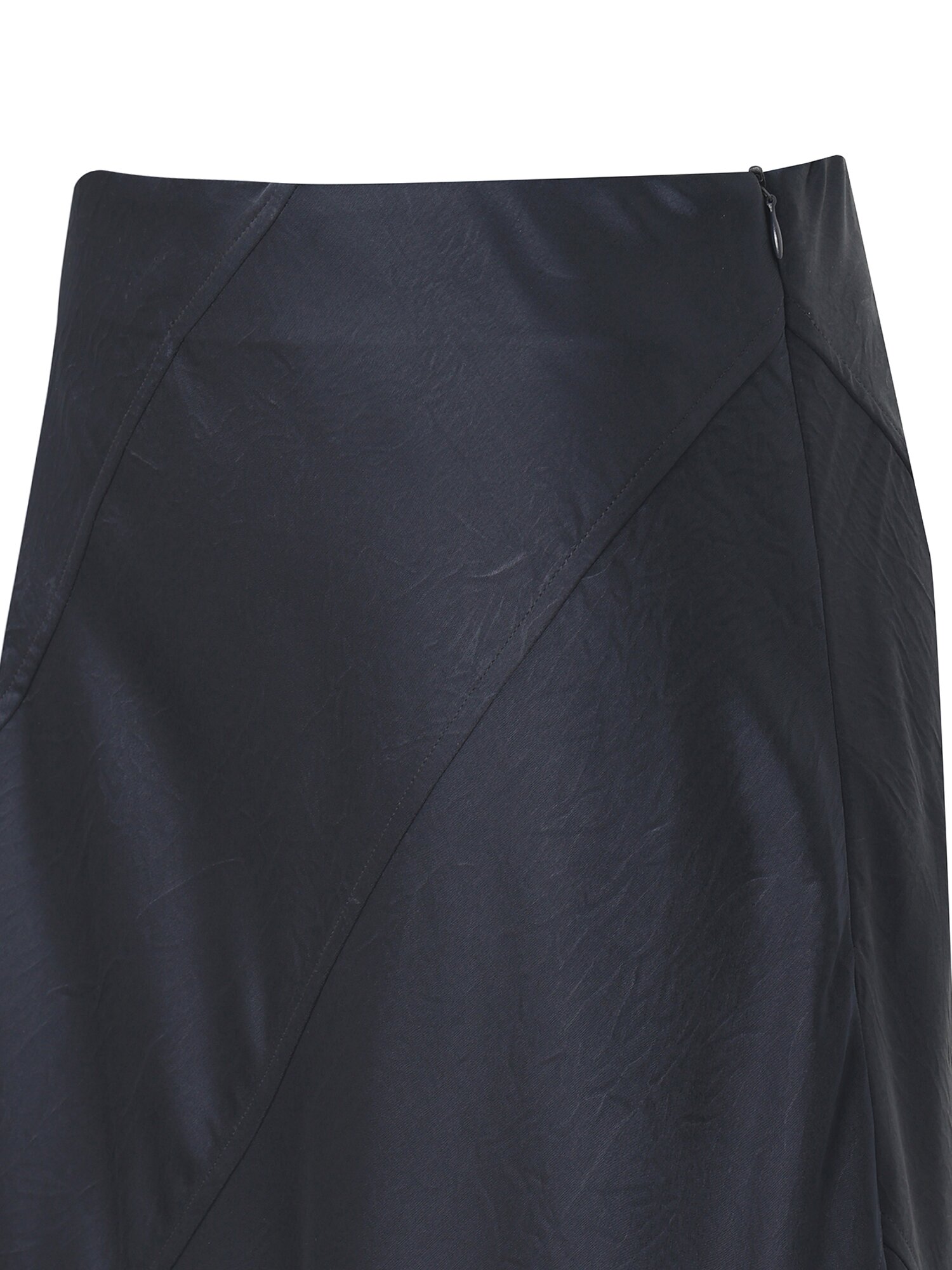 크링클 사틴 플레어 스커트 (NAVY)
