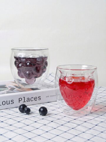 [1+1] 홈카페 이중유리컵 250ml 딸기 포도