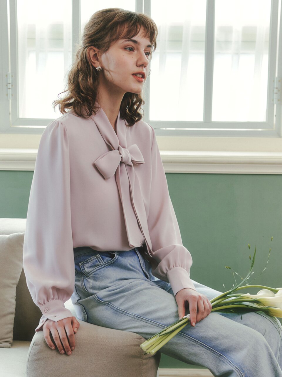 [4컬러] 뉴 타이 블라우스