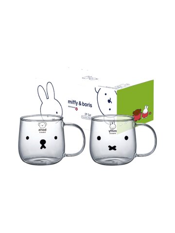[에지리x미피] 내열유리 라운드 머그 컵 380ml, 2개, MIFFY+BORIS