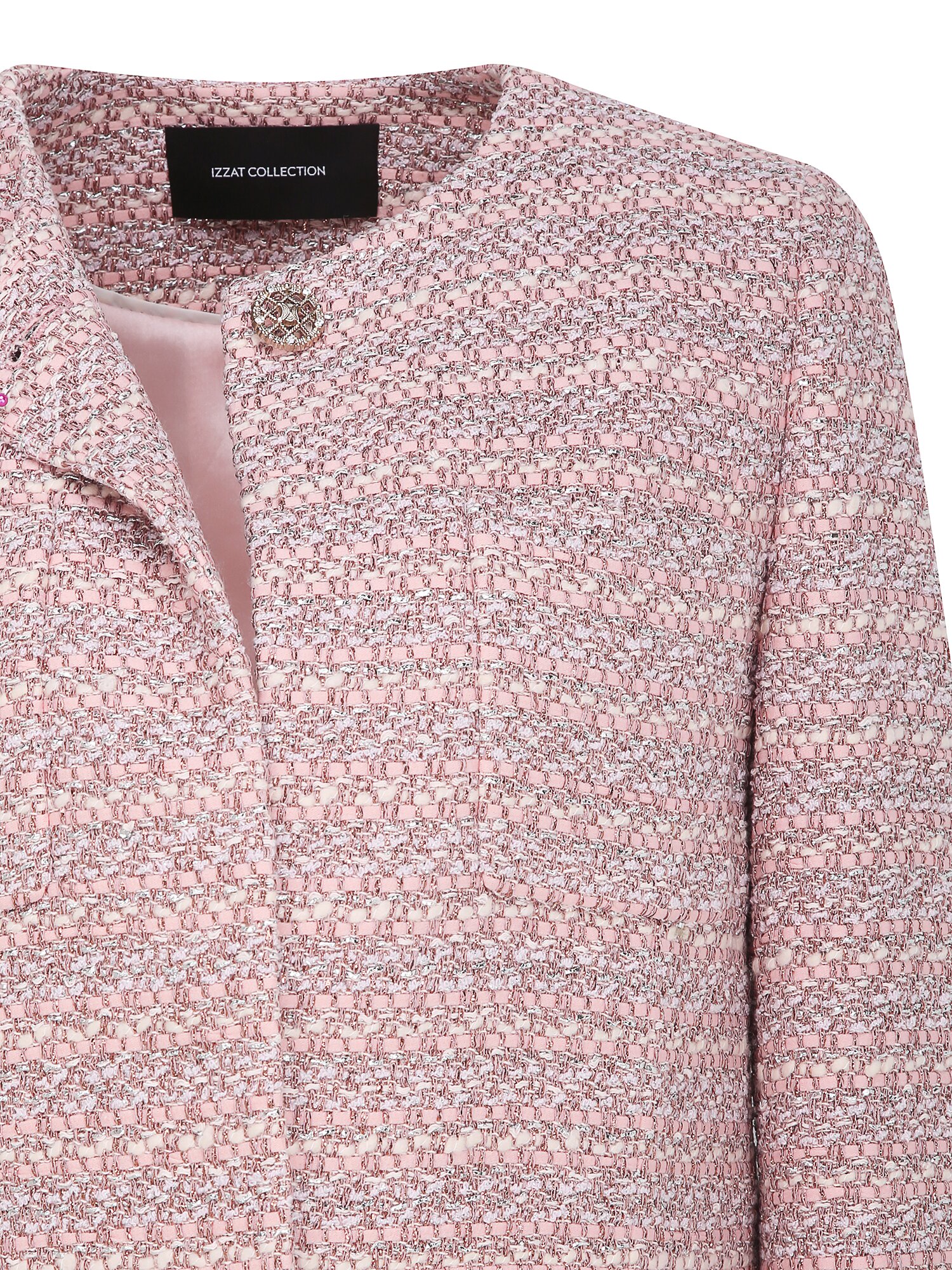 글리터 트위드 원버튼 크롭 재킷 (LIGHT PINK)