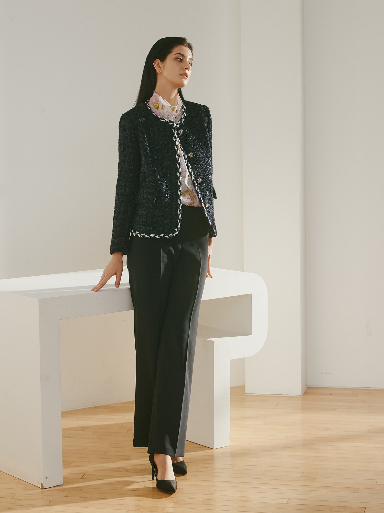 벨티드 슬림 부츠컷 팬츠 (DARK NAVY)