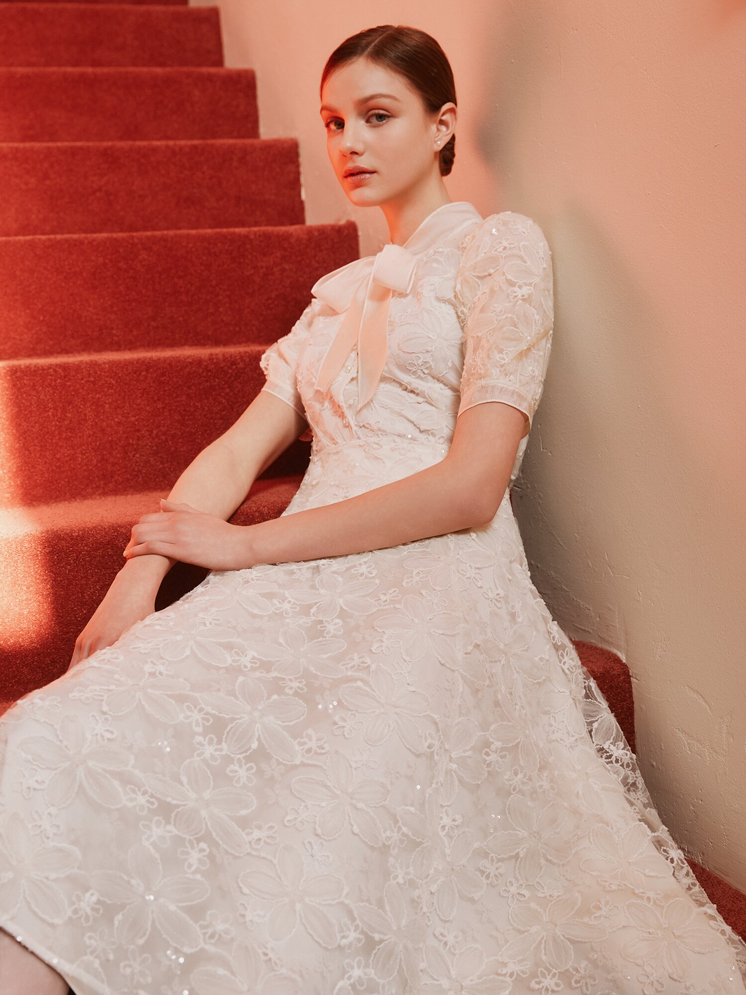 플라워 자수 플레어 스커트 (CREAM)