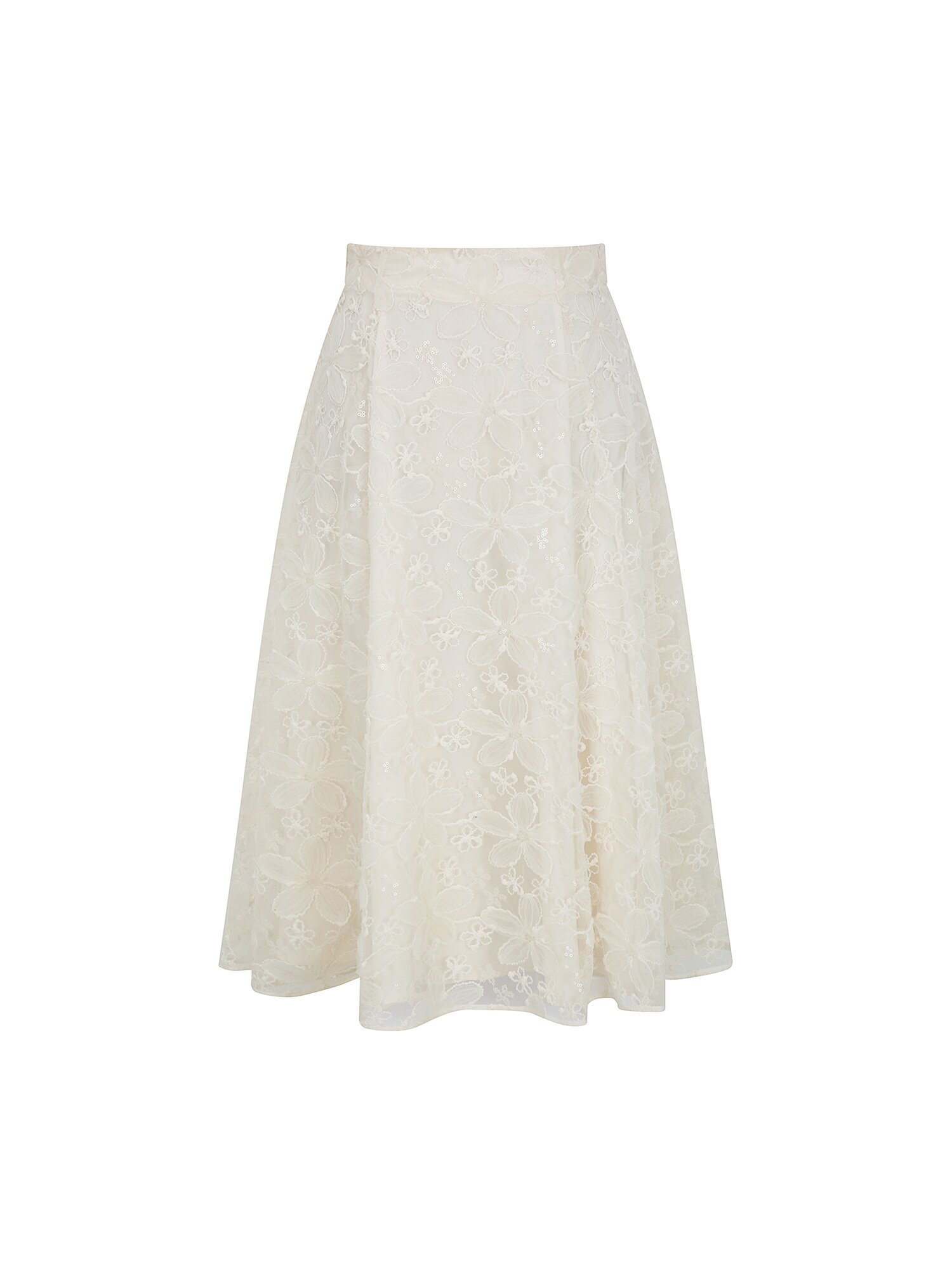 플라워 자수 플레어 스커트 (CREAM)