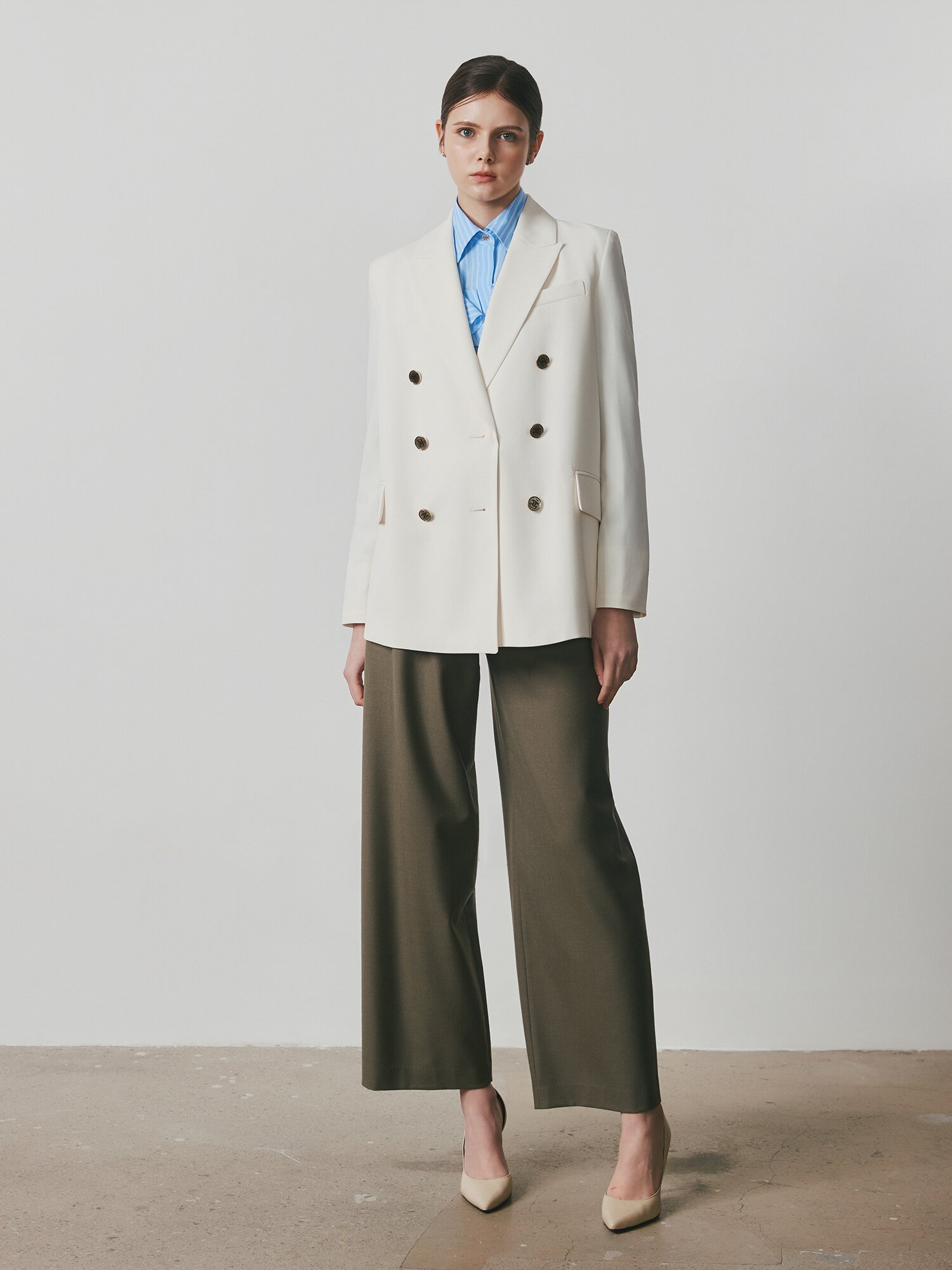 벨티드 원턱 와이드 팬츠 (KHAKI)