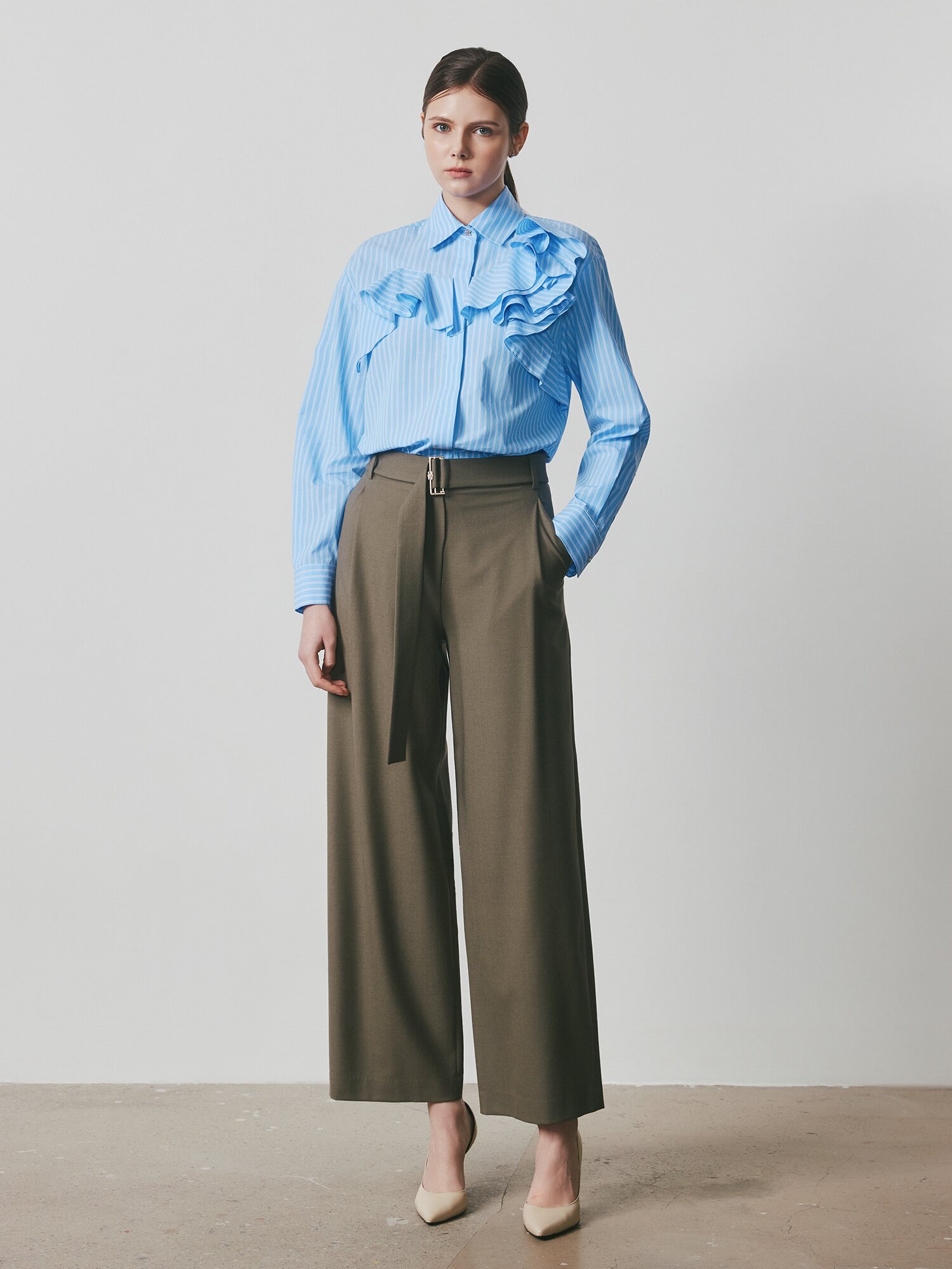 벨티드 원턱 와이드 팬츠 (KHAKI)