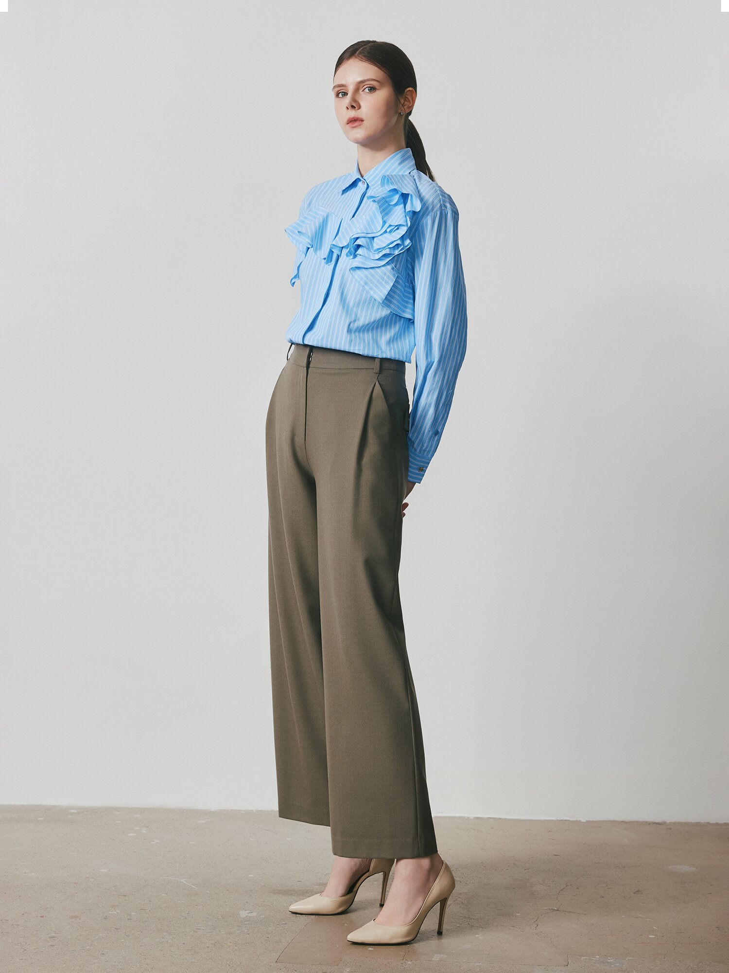 벨티드 원턱 와이드 팬츠 (KHAKI)